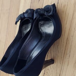 Coach Black Satin Bow Peep-Toe Heels